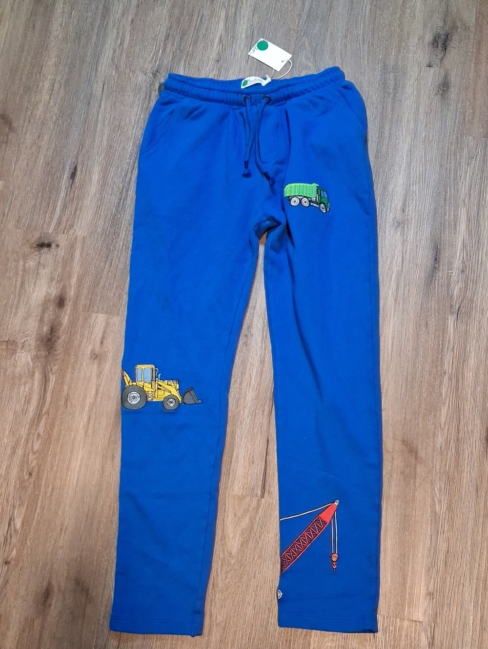 Mini Boden Royal Blue Sweatpants with Construction Truck Graphics